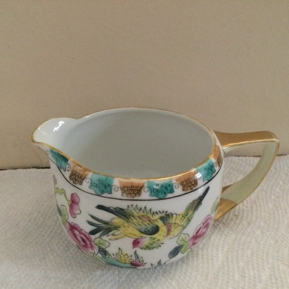 Vintage Handpainted Nippon small milk jar bird and flower design